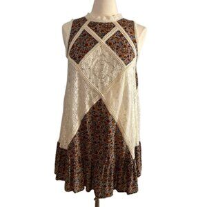 Umgee Floral Lace Boho Mini Dress Size Small